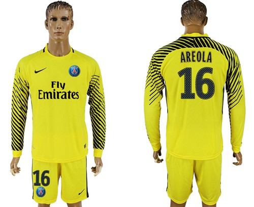 Paris Saint-Germain #16 Areola Yellow Goalkeeper Long Sleeves Soccer Club Jersey